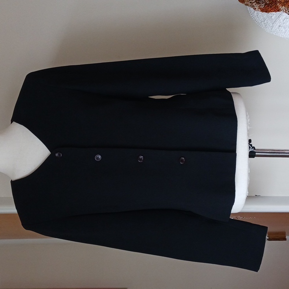 Finity Studio collarless blazer jacket v-neck career long sleeve black size 8